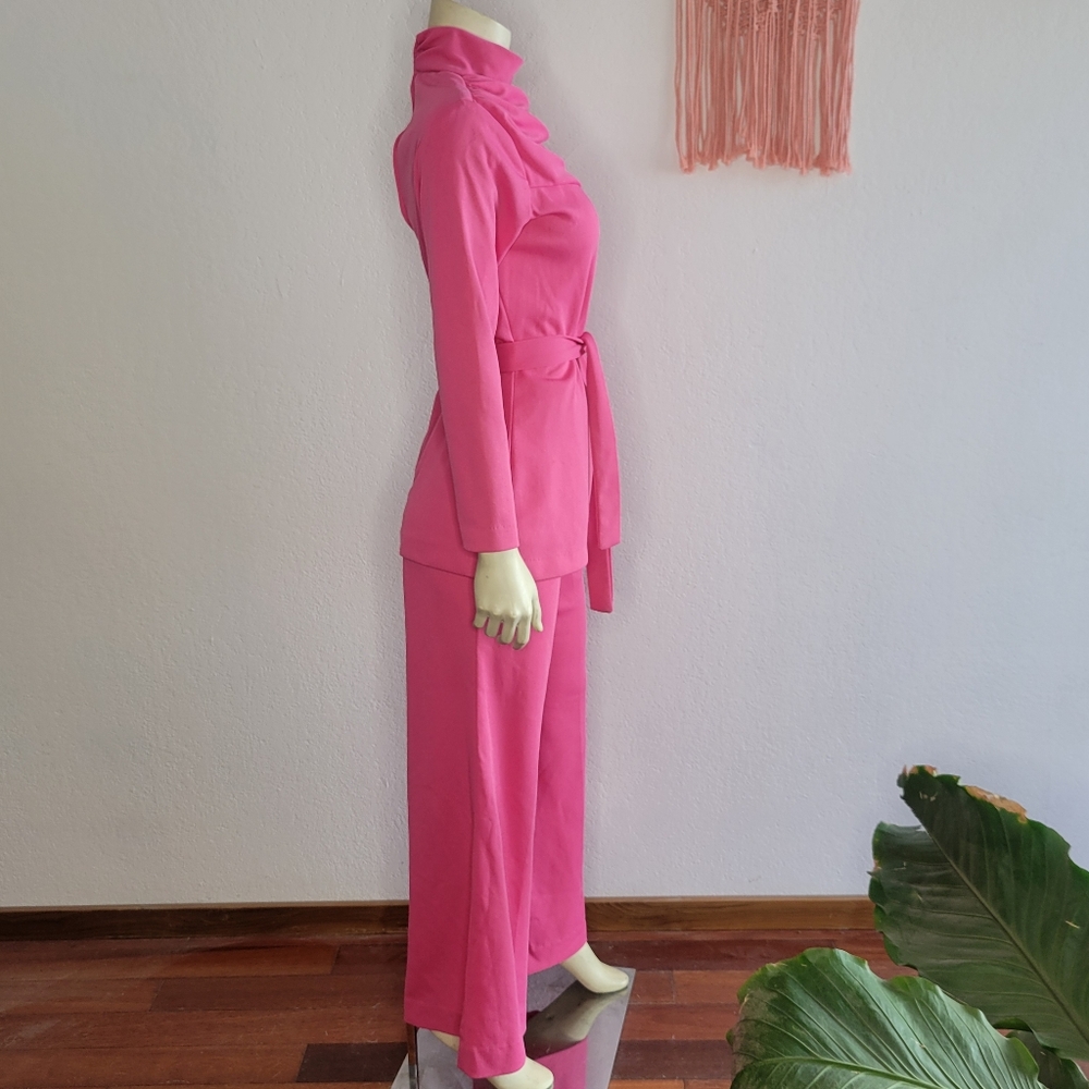 Vintage 70s Hot Barbie Pink Leisure Wear Pant Set - Picture 3 of 9